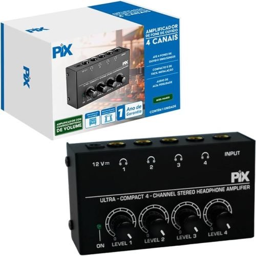 Amplificador de Fone de Ouvido PIX HA400 4 Canais com Controle Individual
