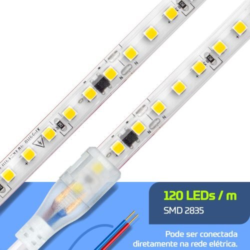 Fita LED 220V 12W 120LEDs 10mm 2835 6000K Lumanti